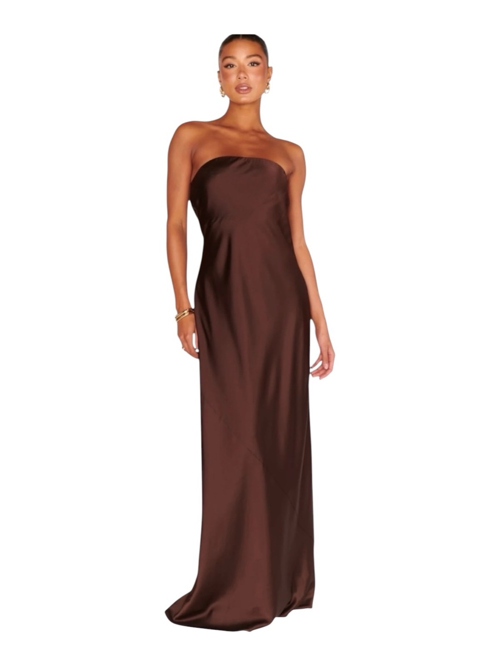 Show Me Your Mumu Taylor Tube Maxi Dress Womens Large Chocolate Luxe Satin Lined - Picture 12 of 12